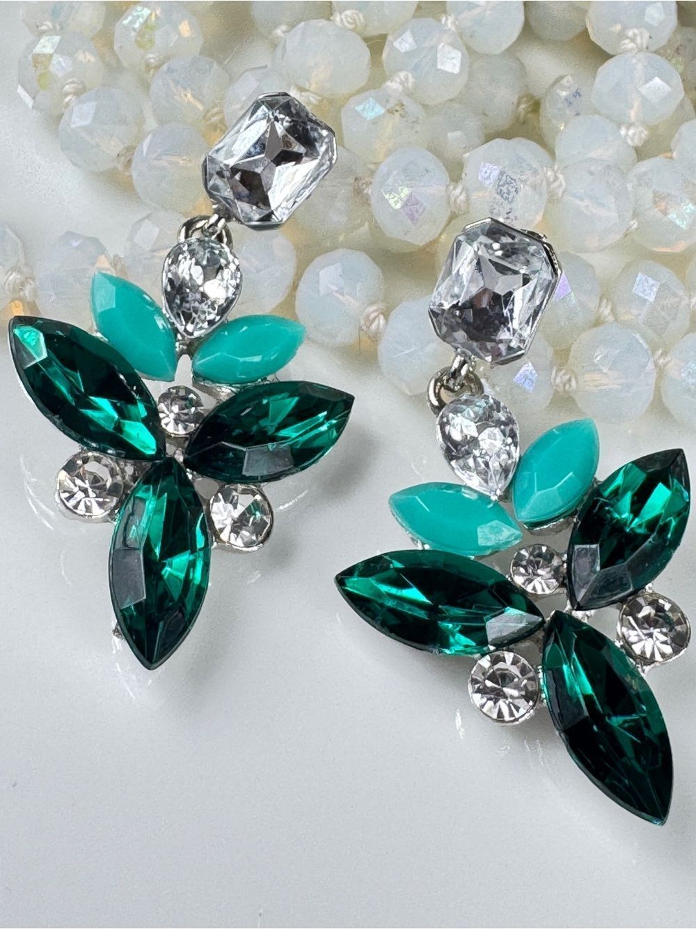 Zara Emerald and Teal Crystal Drop Earrings